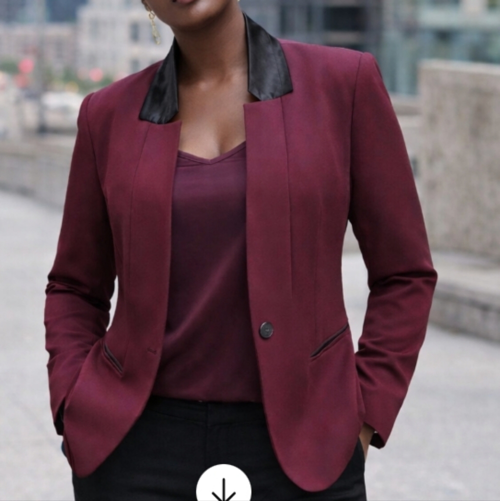 Lane Bryant Bryant Maroon Blazer w/ Black Collar – Size 24 Stretch